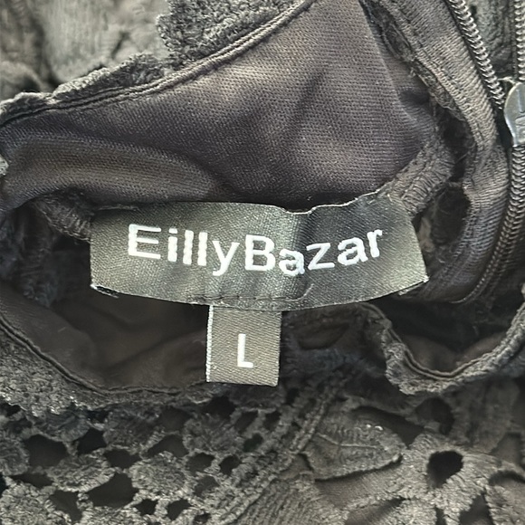 🖤🖤🖤Eilly Bazar black dress  crochet large cocktail boho chic - Picture 5 of 9